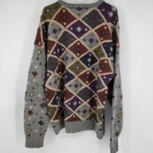 100% Wool Men's Geometric Crewneck Sweater - Multicolor